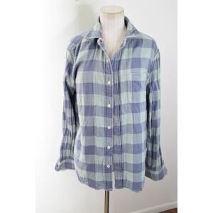 Faherty Shirt Mens Medium Flannel Blue Plaid Reversible Button Up Long Sleeve